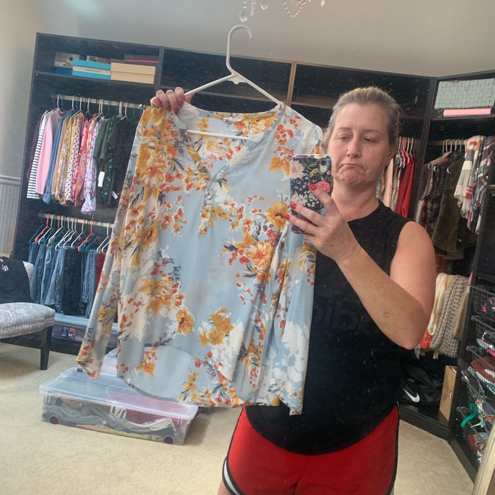 Tribal Floral Blouse - Light Blue and Orange